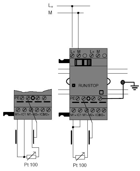 Схема подключения модулей расширения к LOGO!AM2 PT100